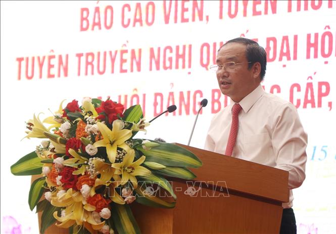 Trưởng Ban Tuyên giáo và Dân vận Tỉnh ủy Phú Thọ Lương Đức Minh phát biểu tại buổi lễ. Ảnh: Thu Hương - TTXVN