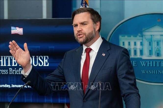 (Tư liệu) Phó Tổng thống Mỹ JD Vance phát biểu tại cuộc họp báo ở Nhà Trắng, Washington, D.C. Ảnh: THX/TTXVN