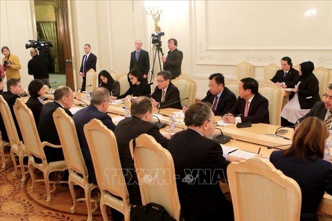 Bộ trưởng Ngoại giao Nga Sergey Lavrov hội đàm với Tổng thư ký ASEAN Lim Jock Hoi. Đại sứ Việt Nam tại LB Nga Ngô Đức Mạnh - Chủ tịch Ủy ban ASEAN tại LB Nga tham dự (Moskva, 3/2/2020). Ảnh: Trần Hiếu - TTXVN

