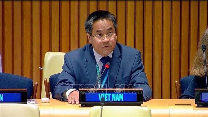 Công sứ Nguyễn Hải Lưu, Phó Trưởng Phái đoàn Thường trực Việt Nam tại LHQ, phát biểu. Ảnh: TTXVN phát
