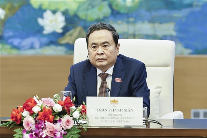 Chủ tịch Quốc hội Trần Thanh Mẫn phát biểu. Ảnh: Doãn Tấn - TTXVN 