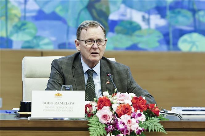Phó Chủ tịch Quốc hội Cộng hòa Liên bang Đức Bodo Ramelow phát biểu. Ảnh: Doãn Tấn - TTXVN 