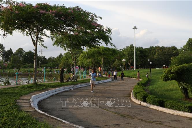 Mảng xanh đô thị góp phần tạo không gian xanh, thoáng mát cho các hoạt động ngoài trời của người dân. Ảnh: Hồng Thái - TTXVN