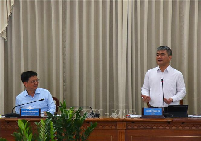 Thứ trưởng Bộ Tư pháp Nguyễn Thanh Tú phát biểu tại buổi làm việc. Ảnh: Liên Sơn - TTXVN