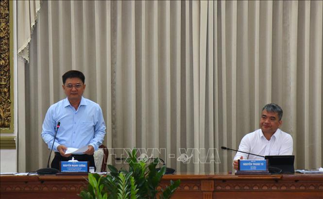 Phó Chủ tịch UBND TP. Hồ Chí Minh Nguyễn Mạnh Cường phát biểu tại buổi làm việc. Ảnh: Liên Sơn - TTXVN 