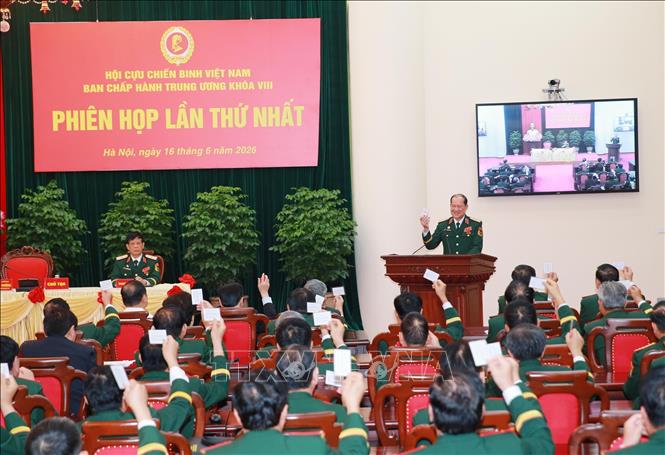 Các đại biểu thông qua danh sách bầu Ban Thường vụ Hội Cựu chiến binh Việt Nam tại Phiên họp thứ Nhất Ban Chấp hành Trung ương hội khóa VIII. Ảnh: Trọng Đức - TTXVN