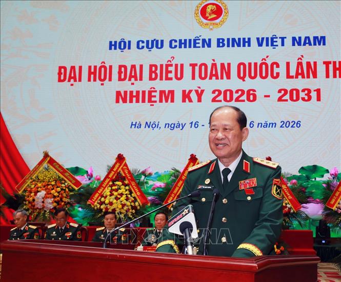 Thượng tướng Bế Xuân Trường, Chủ tịch Hội Cựu chiến binh Việt Nam nhiệm kỳ 2026 - 2031 phát biểu. Ảnh: Trọng Đức - TTXVN