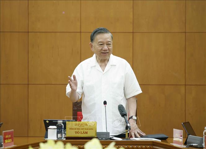 Party General Secretary and State President To Lam speaks at the meeting. VNA Photo: Thống Nhất