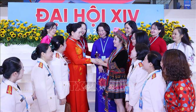 Delegates attend the opening ceremony of the 14th National Congress of the Vietnam Women's Union. VNA Photo
