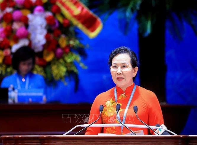 President of the Vietnam Women's Union Le Thi Thuy speaks at the congress. VNA Photo