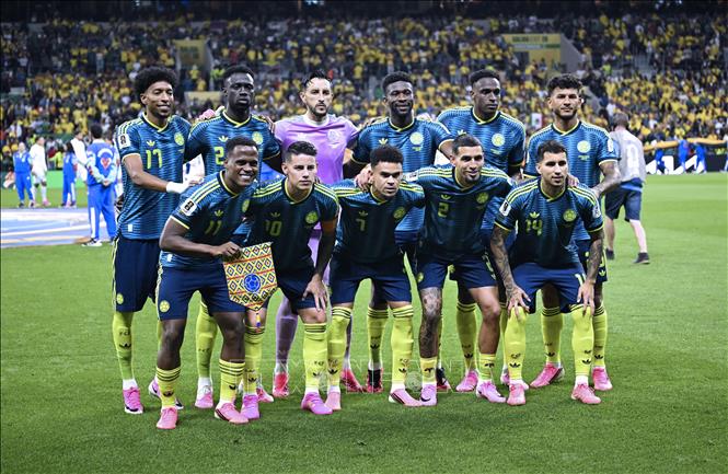 Đội hình ra quân của đội tuyển Colombia. Ảnh: THX/TTXVN