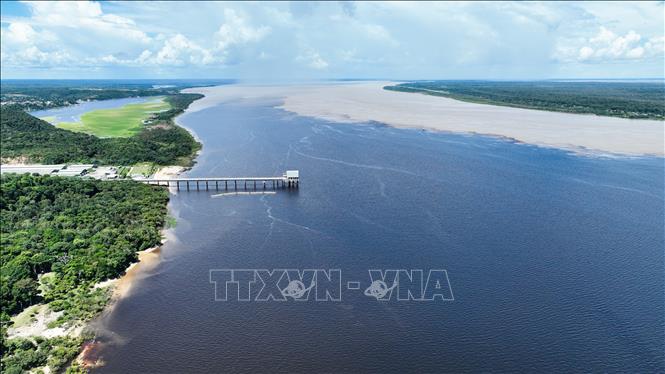 Khu vực giao thoa giữa sông Amazon và sông Negro tại thành phố Manaus, thủ phủ bang Amazonas của Brazil. Ảnh: THX/TTXVN