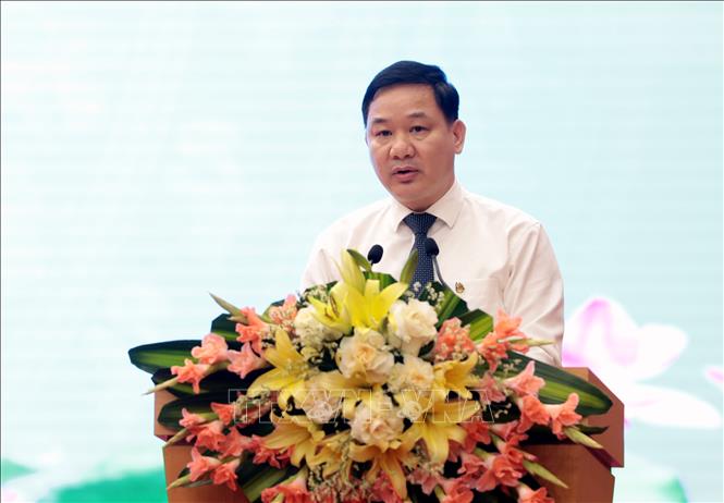Chủ tịch hội Nhà báo tỉnh Phú Thọ Nguyễn Mạnh Tuấn phát biểu tại buổi lễ. Ảnh: Tạ Toàn – TTXVN 