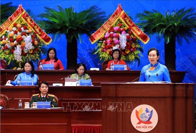 Chủ tịch Trung ương Hội Liên hiệp Phụ nữ Việt Nam Lê Thị Thuỷ phát biểu bế mạc. Ảnh: Tuấn Anh - TTXVN
