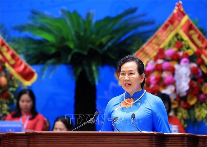 Chủ tịch Trung ương Hội Liên hiệp Phụ nữ Việt Nam Lê Thị Thuỷ phát biểu bế mạc. Ảnh: Tuấn Anh - TTXVN