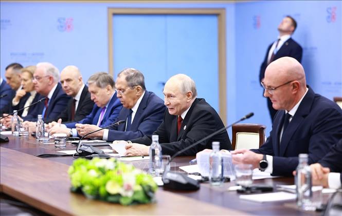 Tổng thống Nga Vladimir Putin phát biểu. Ảnh: Dương Giang – TTXVN