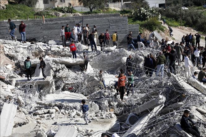 Căn nhà của người Palestine bị lực lượng an ninh Israel dỡ bỏ tại thành phố Hebron, Khu Bờ Tây. Ảnh: THX/TTXVN