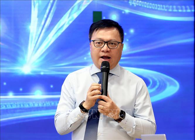 Ông Lê Quốc Minh, Ủy viên Trung ương Đảng, Phó Trưởng Ban Tuyên giáo và Dân vận Trung ương, Bí thư Đảng ủy, Tổng Biên tập báo Nhân Dân, Bí thư Đảng ủy Trung ương Hội, Chủ tịch Hội Nhà báo Việt Nam phát biểu. Ảnh: An Đăng - TTXVN