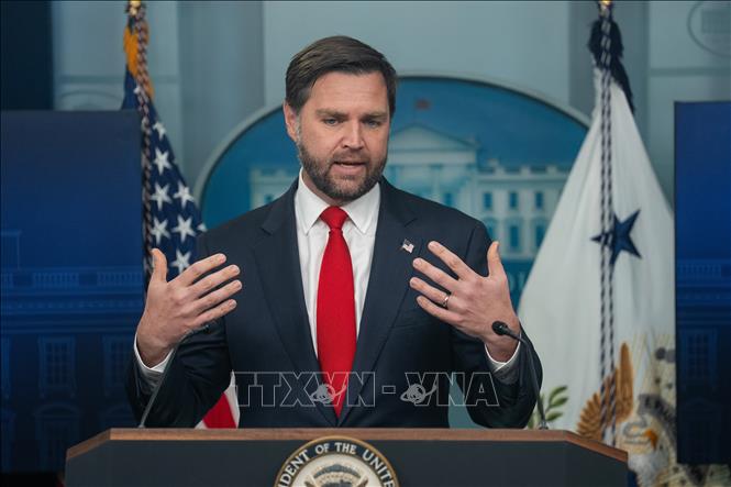 (Tư liệu) Phó Tổng thống Mỹ JD Vance tại cuộc họp báo ở Nhà Trắng, Washington, D.C. Ảnh: THX/TTXVN phát