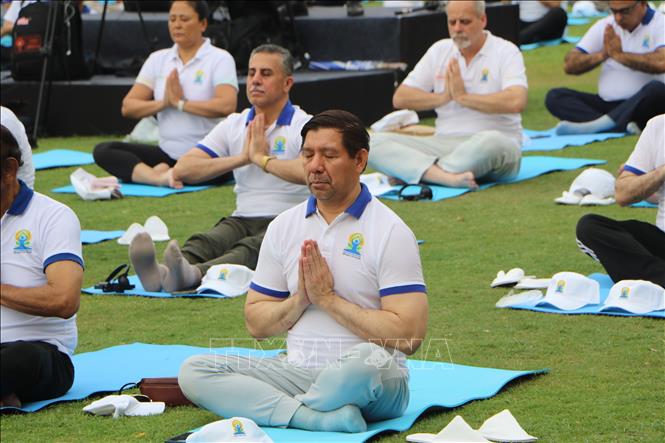 Ấn Độ tổ chức trình diễn yoga quy mô lớn nhân Ngày Yoga Quốc tế lần thứ 12. Ảnh: Đình Trung - PV TTXVN tại Ấn Độ