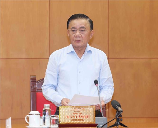 Thường trực Ban Bí thư Trần Cẩm Tú phát biểu chỉ đạo cuộc họp. Ảnh: Phương Hoa - TTXVN