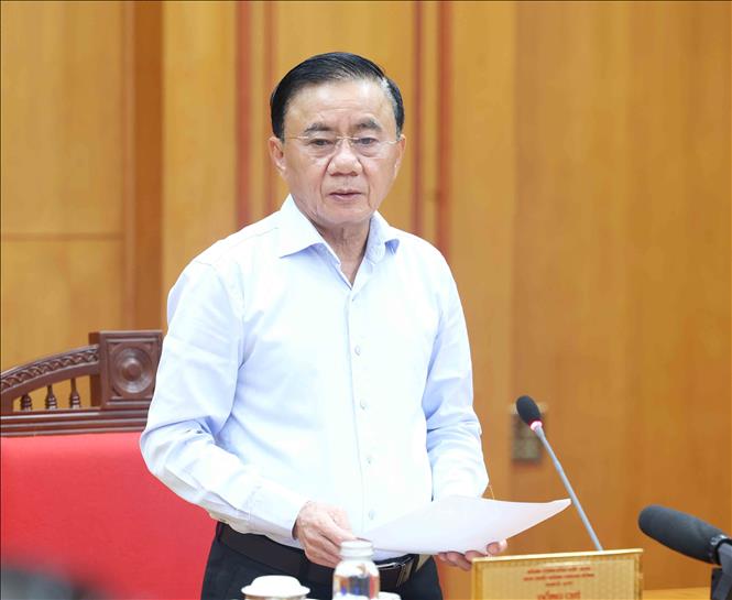 Thường trực Ban Bí thư Trần Cẩm Tú phát biểu chỉ đạo cuộc họp. Ảnh: Phương Hoa - TTXVN