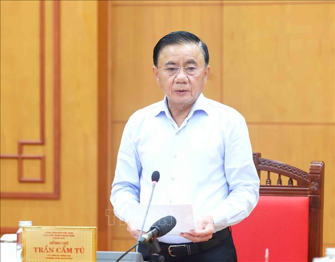 Thường trực Ban Bí thư Trần Cẩm Tú phát biểu chỉ đạo cuộc họp. Ảnh: Phương Hoa - TTXVN
