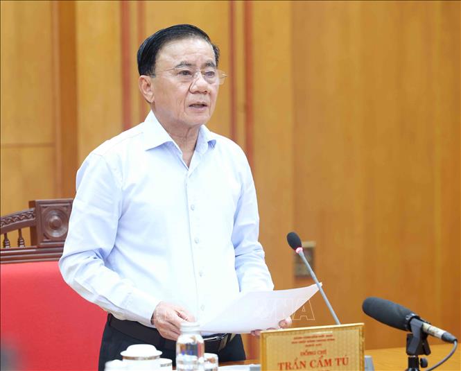 Thường trực Ban Bí thư Trần Cẩm Tú phát biểu chỉ đạo cuộc họp. Ảnh: Phương Hoa - TTXVN