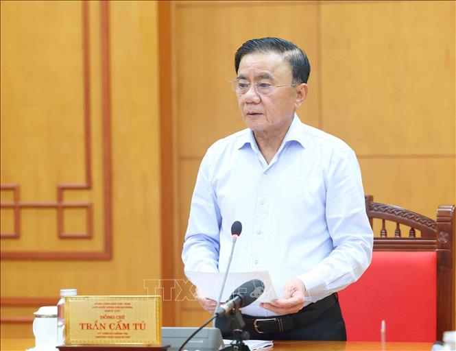 Thường trực Ban Bí thư Trần Cẩm Tú phát biểu chỉ đạo cuộc họp. Ảnh: Phương Hoa - TTXVN