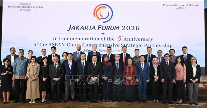 Các đại biểu tham dự Diễn đàn Jakarta 2026 kỷ niệm 5 năm Quan hệ Đối tác Chiến lược Toàn diện ASEAN - Trung Quốc. Ảnh: Minh Thái - PV TTXVN tại Indonesia