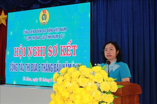 Phó Chủ tịch Tổng Liên đoàn Lao động Việt Nam Thái Thu Xương phát biểu chỉ đạo Hội nghị. Ảnh: Huỳnh Anh - TTXVN