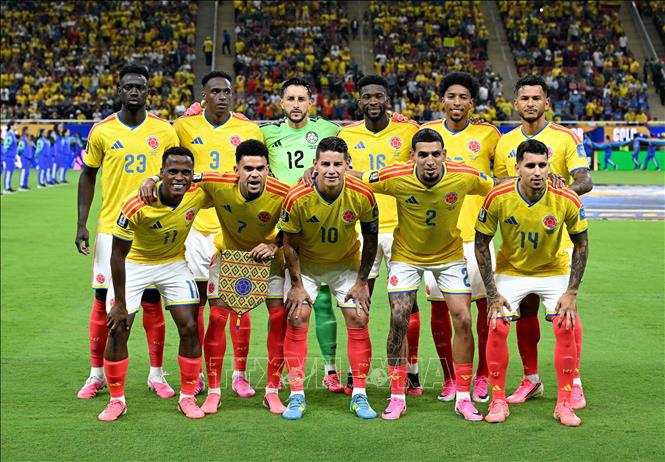 Đội hình xuất phát của đội tuyển Colombia. Ảnh: THX/TTXVN