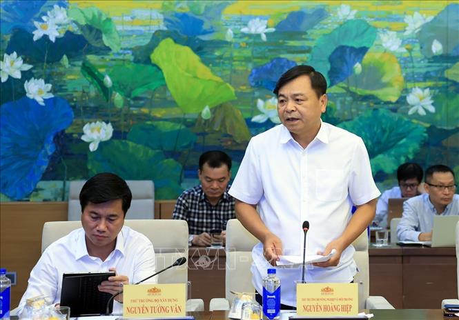 Thứ trưởng Bộ Nông nghiệp và Môi trường Nguyễn Hoàng Hiệp trình bày dự án Luật dự kiến trình Quốc hội tại Kỳ họp không thường lệ. Ảnh: Tuấn Anh - TTXVN