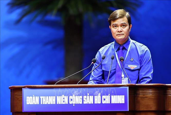 Đồng chí Bùi Quang Huy, Ủy viên Trung ương Đảng, Bí thư thứ nhất Trung ương Đoàn phát biểu. Ảnh: Minh Đức – TTXVN