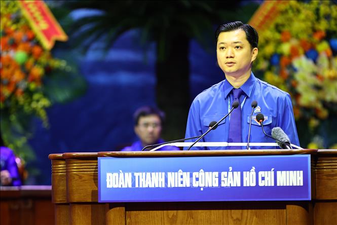 Đồng chí Nguyễn Minh Triết, Ủy viên dự khuyết Trung ương Đảng, Bí thư Thường trực Trung ương Đoàn, Chủ tịch Hội Sinh viên Việt Nam Trình bày tóm tắt Báo cáo chính trị trình Đại hội Đoàn toàn quốc lần thứ XIII, nhiệm kỳ 2026 - 2031. Ảnh: Minh Đức - TTXVN
