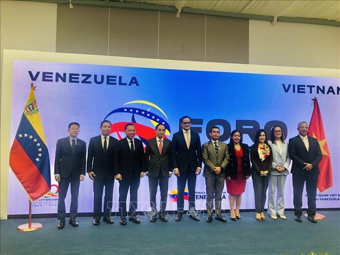 Bộ trưởng Ngoại giao Lê Hoài Trung dự Diễn đàn Doanh nghiệp Việt Nam - Venezuela. Ảnh: TTXVN phát