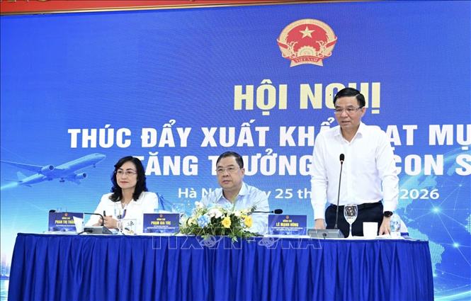 Bộ trưởng Bộ Công Thương Lê Mạnh Hùng phát biểu. Ảnh: Trần Việt - TTXVN 
