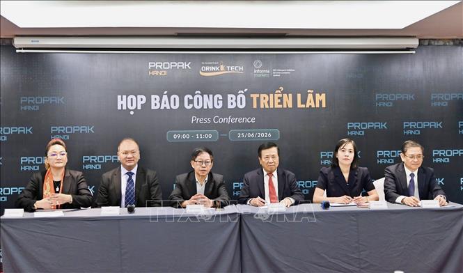 Quang cảnh buổi họp báo thông tin về Triển lãm Quốc tế về công nghệ xử lý, chế biến và đóng gói. Ảnh: Trần Việt - TTXVN 