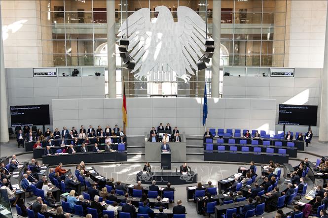 Thủ tướng Đức Friedrich Merz phát biểu tại phiên họp Quốc hội ở Berlin. Ảnh: THX/TTXVN