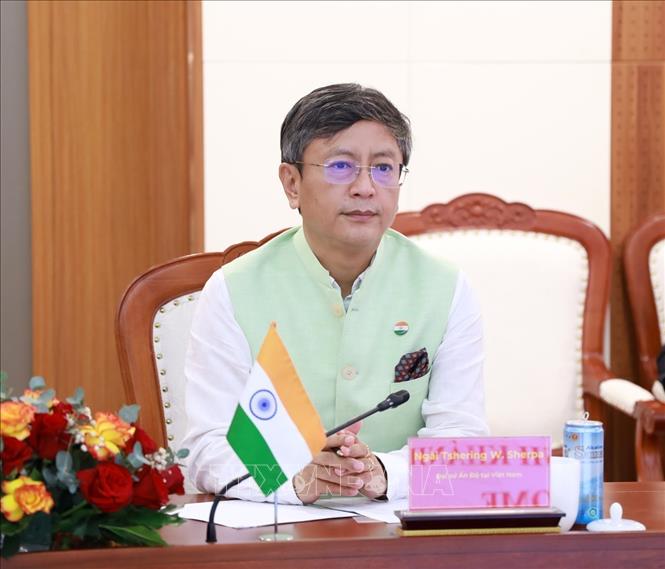 Ngài Tshering Wangchuk Sherpa, Đại sứ Ấn Độ tại Việt Nam tại buổi làm việc. Ảnh: Xuân Triệu - TTXVN