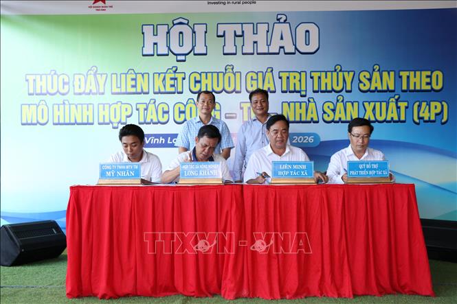 Các đơn vị ký kết biên bản ghi nhớ  hỗ trợ kỹ thuật, cung ứng vật tư, tiếp cận nguồn vốn và liên kết tiêu thụ sản phẩm.  Ảnh: Phúc Sơn - TTXVN
