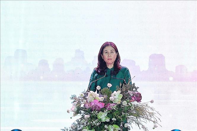 Đồng chí Đặng Hương Giang, Giám đốc Sở Du lịch thành phố Hà Nội phát biểu khai mạc. Ảnh: Phạm Tuấn Anh - TTXVN