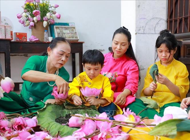 Nghề ướp trà sen Quảng An không đơn thuần là một nghề mưu sinh mà còn là một giá trị văn hoá quý báu, gắn liền với lịch sử, con người và bản sắc của vùng đất Tây Hồ. Ảnh: Khánh Hoà - TTXVN