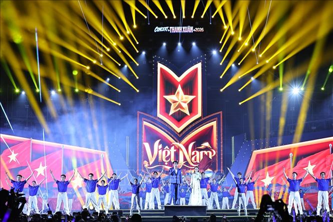 Các tiết mục văn nghệ đặc sắc Concert Thanh Xuân chào mừng thành công Đại hội Đoàn toàn quốc lần thứ XIII. Ảnh: Minh Đức - TTXVN

