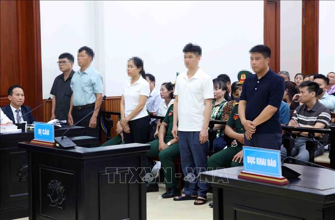 Các bị cáo tại phiên xét xử phúc thẩm. Ảnh: Phạm Kiên - TTXVN