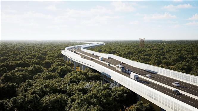 Phối cảnh cầu cạn dài 13 km xuyên qua Khu bảo tồn thiên nhiên văn hóa Đồng Nai. Ảnh: TTXVN phát