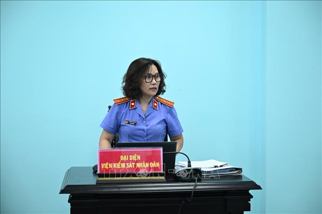 Đại diện Viện Kiểm sát luận tội bị cáo Đinh Văn Long tại phiên tòa.
Ảnh: Kim Anh - TTXVN