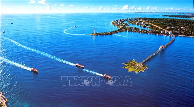 Phối cảnh Dự án Dự án đường vượt biển Cần Giờ - Vũng Tàu tạo kết nối trực tiếp giữa Cần Giờ và Vũng Tàu, mở rộng không gian phát triển kinh tế biển. Ảnh: TTXVN phát