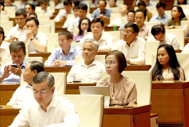 Đại biểu tham dự hội nghị tại điểm cầu Trung tâm - Hội trường Diên Hồng, Nhà Quốc hội (Hà Nội). Ảnh: Phương Hoa - TTXVN
