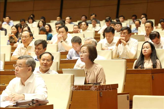 Đại biểu tham dự hội nghị tại điểm cầu Trung tâm - Hội trường Diên Hồng, Nhà Quốc hội (Hà Nội). Ảnh: Phương Hoa - TTXVN